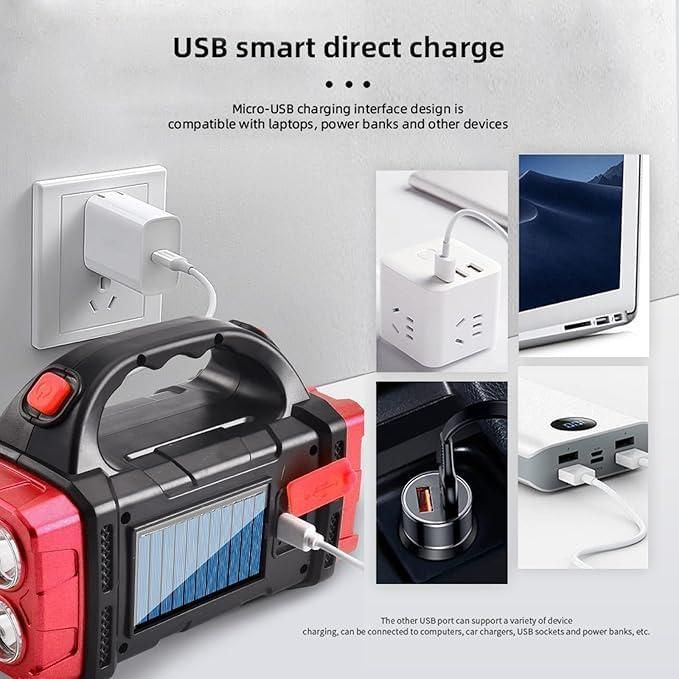 4-in-1 Solar Emergency Light with Power Bank & USB Charging